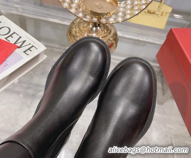 Sophisticated Roger Vivier Viv' Rangers Metal Buckle High Chelsea Boots 6cm in Leather Black 091192