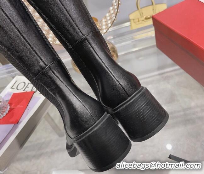 Sophisticated Roger Vivier Viv' Rangers Metal Buckle High Chelsea Boots 6cm in Leather Black 091192