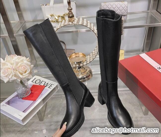 Lower Price Roger Vivier Viv' Rangers Strass Buckle High Chelsea Boots 6cm in Leather Black 091194 