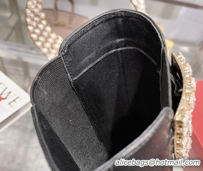 Lower Price Roger Vivier Viv' Rangers Strass Buckle High Chelsea Boots 6cm in Leather Black 091194 