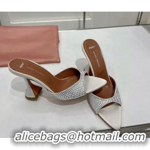 Good Product Amina Muaddi Caroline Crystal Heeled Slide Sandals in Satin 9.5cm White 020602