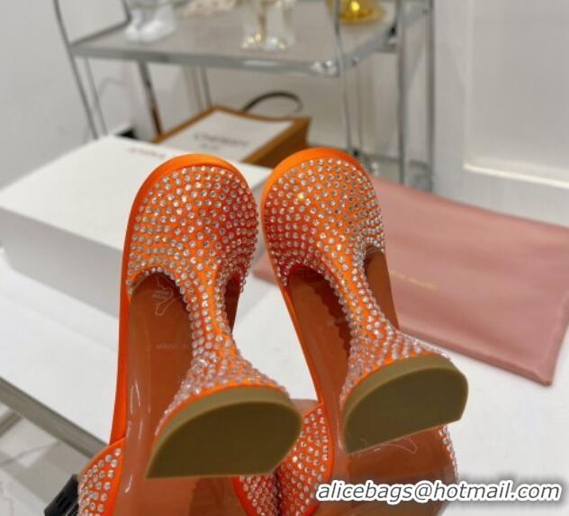 Good Quality Amina Muaddi Caroline Crystal Heeled Slide Sandals in Satin 9.5cm Orange 020608