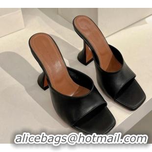 Grade Quality Amina Muaddi Lupita Lambskin Heeled Slide Sandals 9.5cm Black 020609