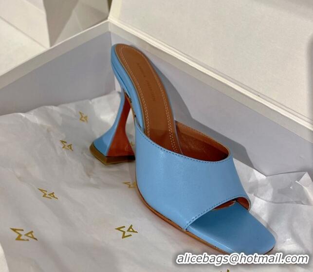 Best Grade Amina Muaddi Lupita Lambskin Heeled Slide Sandals 9.5cm Blue 3020611