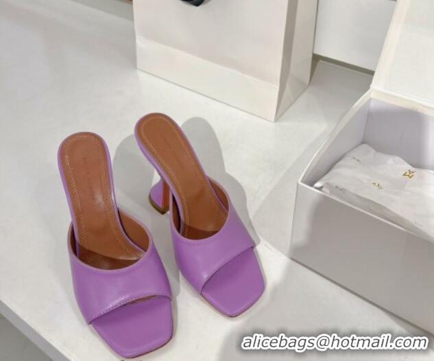 Low Price Amina Muaddi Lupita Lambskin Heeled Slide Sandals 9.5cm Purple 020612