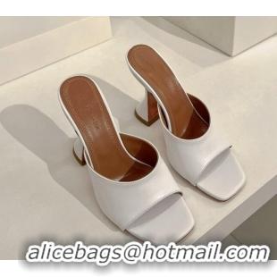 Good Looking Amina Muaddi Lupita Lambskin Heeled Slide Sandals 9.5cm White 020613