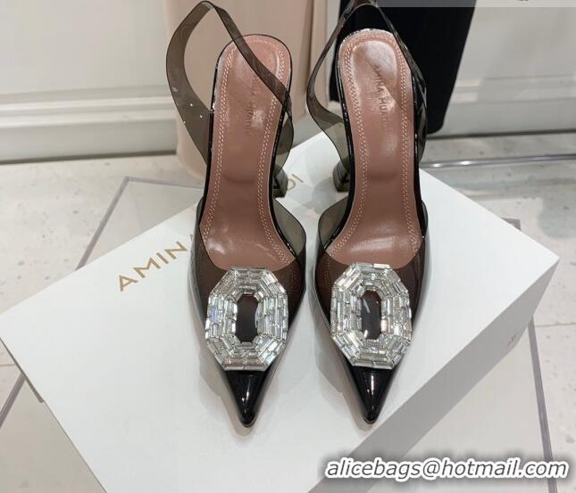 Best Product Amina Muaddi Camelia TPU Slingback Pumps 9.5cm with Rectangular Crystal Black 331023