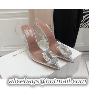 Shop Duplicate Amina Muaddi Camelia TPU Slingback Pumps 9.5cm with Rectangular Crystal White 331024