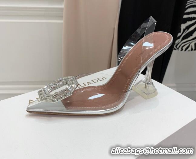 Shop Duplicate Amina Muaddi Camelia TPU Slingback Pumps 9.5cm with Rectangular Crystal White 331024