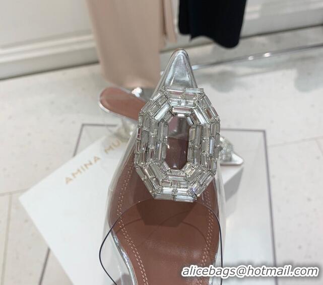 Shop Duplicate Amina Muaddi Camelia TPU Slingback Pumps 9.5cm with Rectangular Crystal White 331024