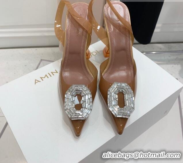 Popular Style Amina Muaddi Camelia TPU Slingback Pumps 9.5cm with Rectangular Crystal Light Grey 331025