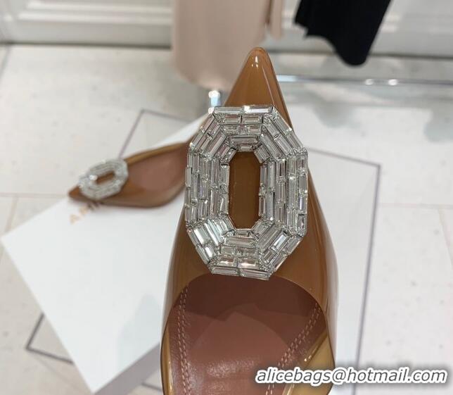 Best Price Amina Muaddi Camelia TPU Slingback Pumps 9.5cm with Rectangular Crystal Brown 331026