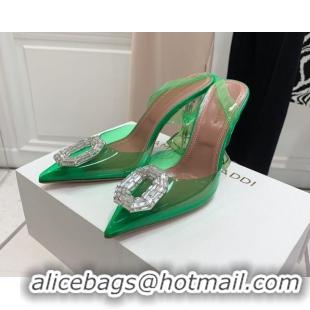 Durable Amina Muaddi Camelia TPU Slingback Pumps 9.5cm with Rectangular Crystal Green 331027