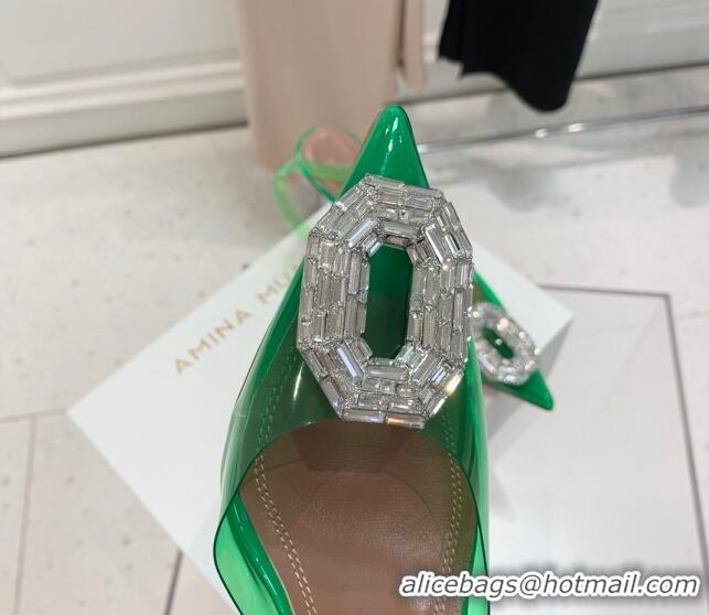 Durable Amina Muaddi Camelia TPU Slingback Pumps 9.5cm with Rectangular Crystal Green 331027