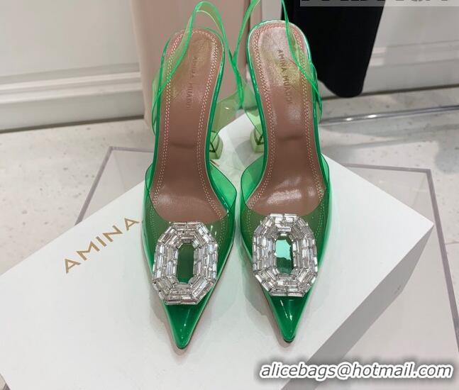 Durable Amina Muaddi Camelia TPU Slingback Pumps 9.5cm with Rectangular Crystal Green 331027