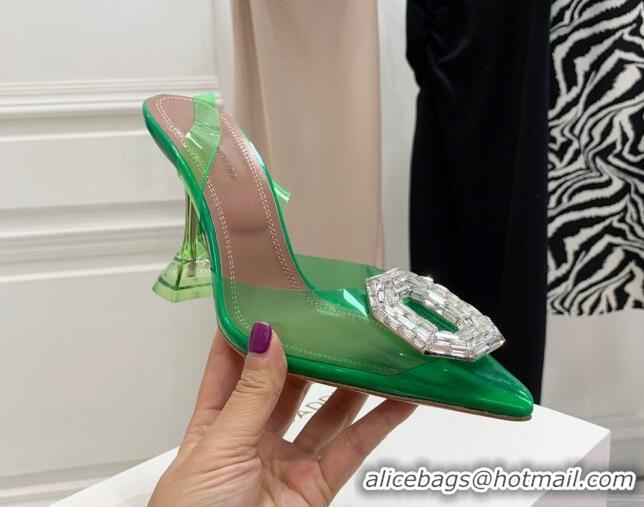 Durable Amina Muaddi Camelia TPU Slingback Pumps 9.5cm with Rectangular Crystal Green 331027