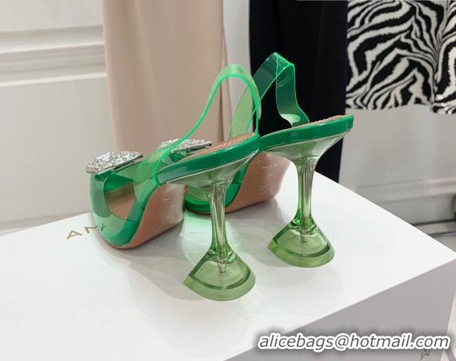 Durable Amina Muaddi Camelia TPU Slingback Pumps 9.5cm with Rectangular Crystal Green 331027