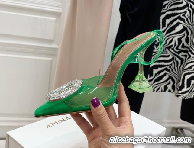 Durable Amina Muaddi Camelia TPU Slingback Pumps 9.5cm with Rectangular Crystal Green 331027