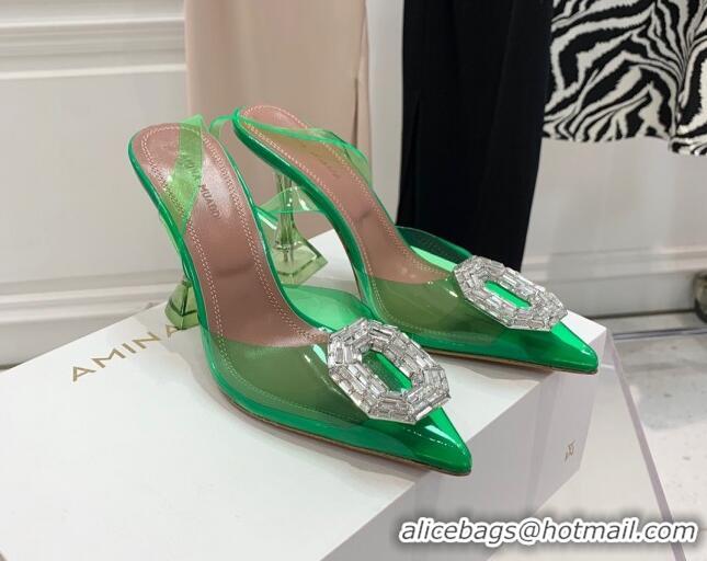 Durable Amina Muaddi Camelia TPU Slingback Pumps 9.5cm with Rectangular Crystal Green 331027