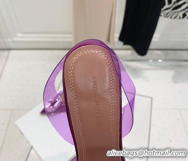 Top Design Amina Muaddi Camelia TPU Slingback Pumps 9.5cm with Rectangular Crystal Purple 331028