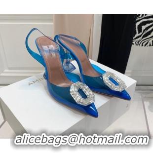 Unique Style Amina Muaddi Camelia TPU Slingback Pumps 9.5cm with Rectangular Crystal Blue 0331029