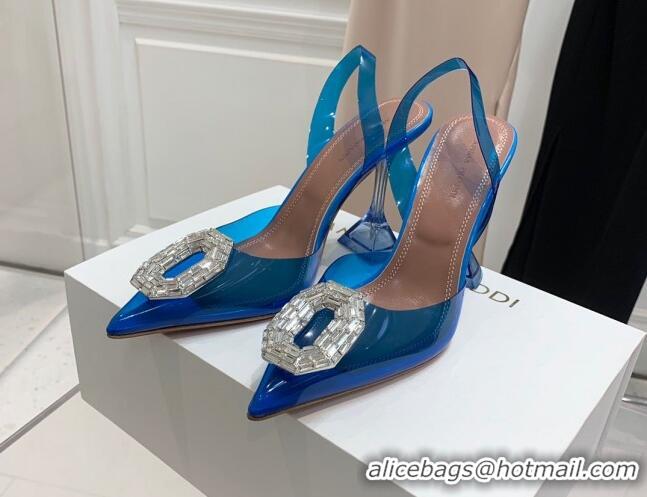 Unique Style Amina Muaddi Camelia TPU Slingback Pumps 9.5cm with Rectangular Crystal Blue 0331029