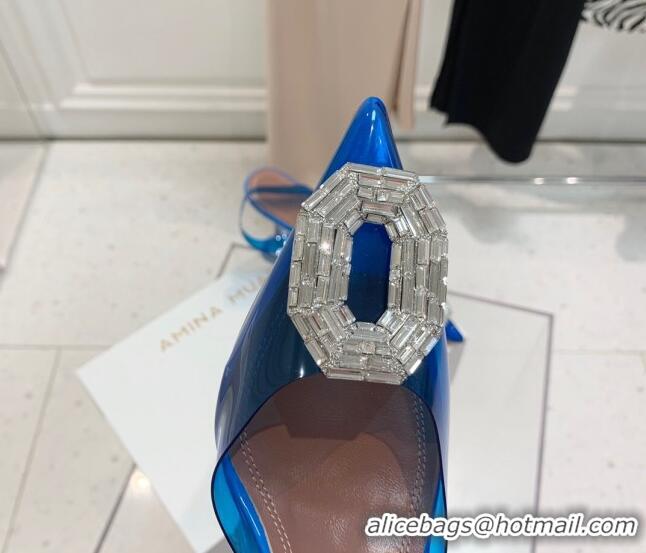 Unique Style Amina Muaddi Camelia TPU Slingback Pumps 9.5cm with Rectangular Crystal Blue 0331029