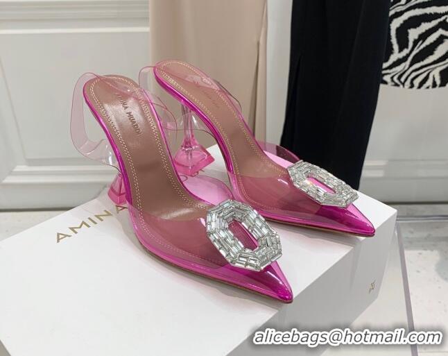 Lowest Price Amina Muaddi Camelia TPU Slingback Pumps 9.5cm with Rectangular Crystal Pink 331030