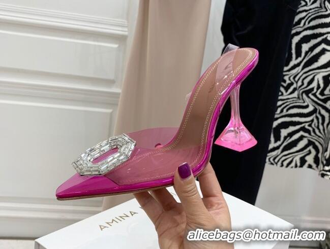 Lowest Price Amina Muaddi Camelia TPU Slingback Pumps 9.5cm with Rectangular Crystal Pink 331030