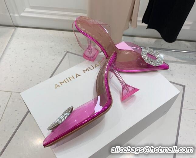 Lowest Price Amina Muaddi Camelia TPU Slingback Pumps 9.5cm with Rectangular Crystal Pink 331030