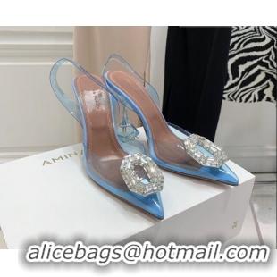 Purchase Amina Muaddi Camelia TPU Slingback Pumps 9.5cm with Rectangular Crystal Light Blue 331031