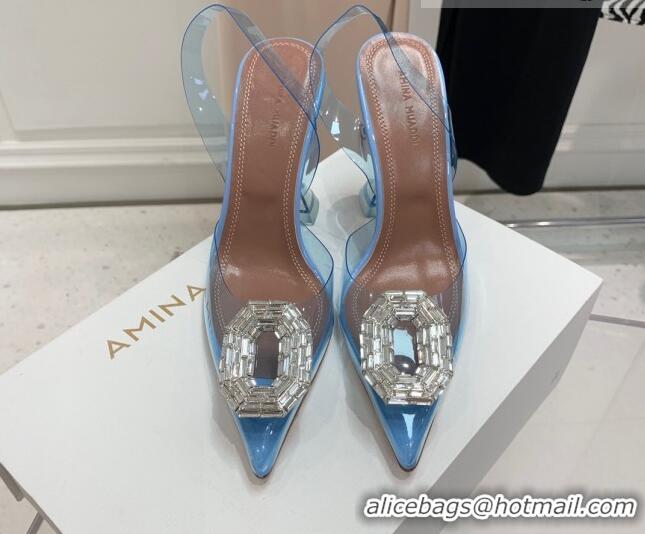 Purchase Amina Muaddi Camelia TPU Slingback Pumps 9.5cm with Rectangular Crystal Light Blue 331031