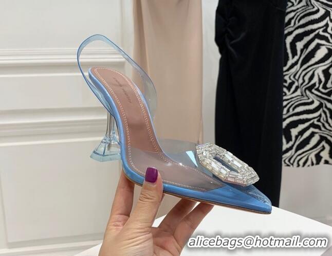 Purchase Amina Muaddi Camelia TPU Slingback Pumps 9.5cm with Rectangular Crystal Light Blue 331031