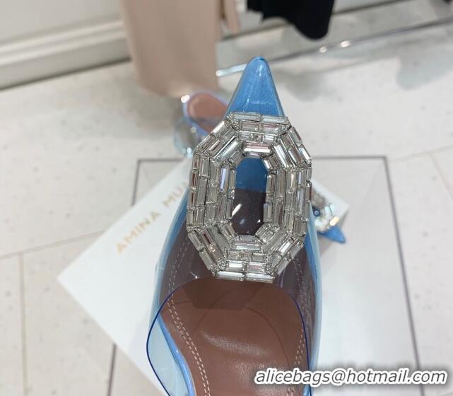 Purchase Amina Muaddi Camelia TPU Slingback Pumps 9.5cm with Rectangular Crystal Light Blue 331031