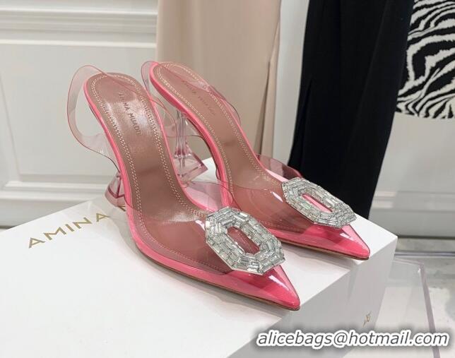 Lower Price Amina Muaddi Camelia TPU Slingback Pumps 9.5cm with Rectangular Crystal Light Pink 331032