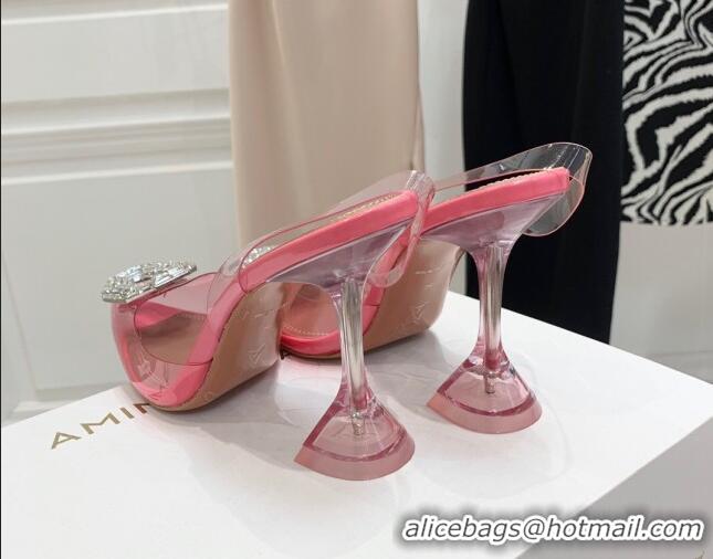 Lower Price Amina Muaddi Camelia TPU Slingback Pumps 9.5cm with Rectangular Crystal Light Pink 331032