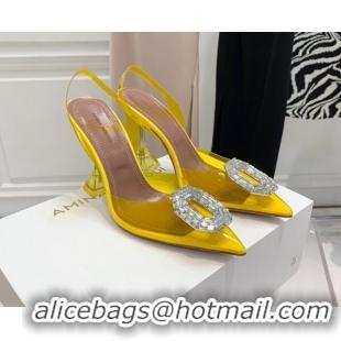 Luxurious Amina Muaddi Camelia TPU Slingback Pumps 9.5cm with Rectangular Crystal Yellow 331033