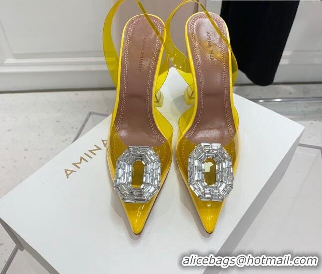 Luxurious Amina Muaddi Camelia TPU Slingback Pumps 9.5cm with Rectangular Crystal Yellow 331033