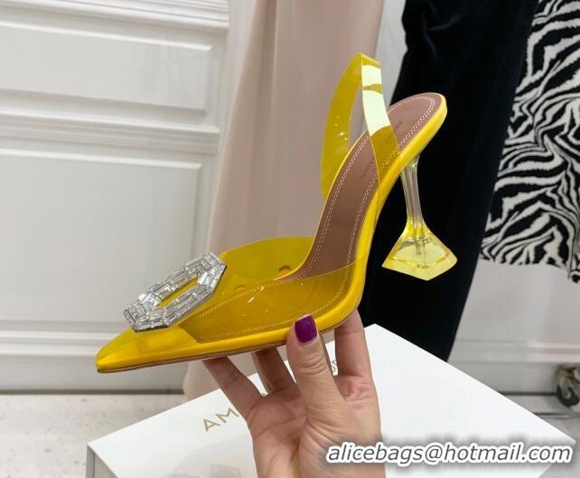 Luxurious Amina Muaddi Camelia TPU Slingback Pumps 9.5cm with Rectangular Crystal Yellow 331033