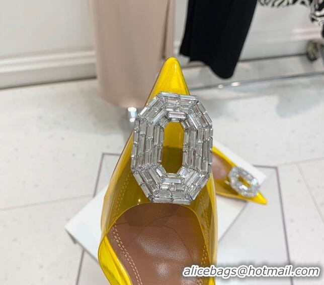 Luxurious Amina Muaddi Camelia TPU Slingback Pumps 9.5cm with Rectangular Crystal Yellow 331033