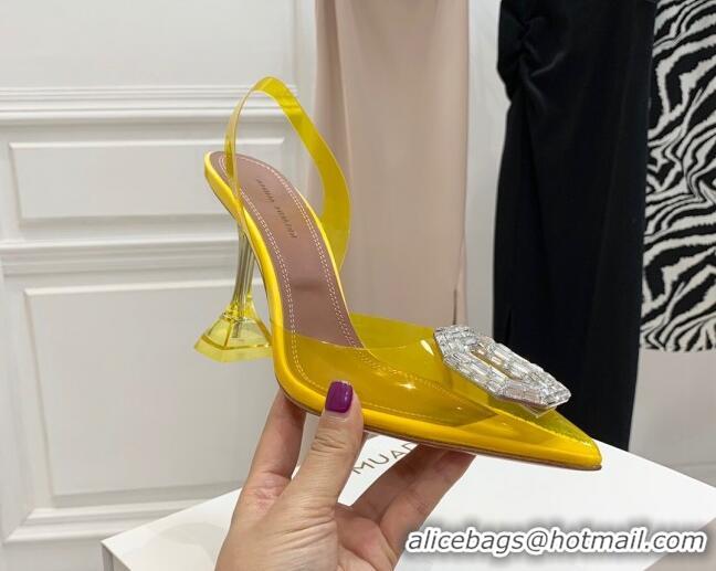 Luxurious Amina Muaddi Camelia TPU Slingback Pumps 9.5cm with Rectangular Crystal Yellow 331033