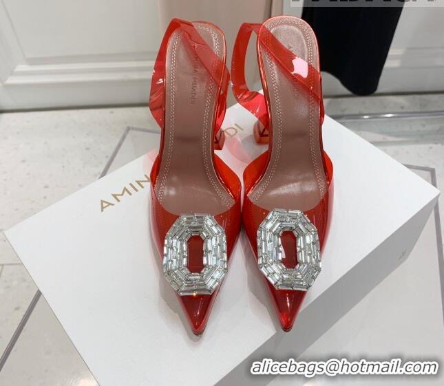 Cheap Price Amina Muaddi Camelia TPU Slingback Pumps 9.5cm with Rectangular Crystal Red 331034