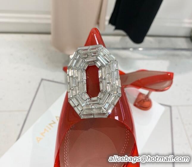 Cheap Price Amina Muaddi Camelia TPU Slingback Pumps 9.5cm with Rectangular Crystal Red 331034