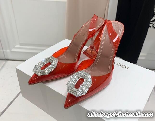 Cheap Price Amina Muaddi Camelia TPU Slingback Pumps 9.5cm with Rectangular Crystal Red 331034