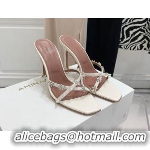 Unique Discount Amina Muaddi Lily Lambskin High Heel Sandals 9.5cm with Crystals and Bloom White 3071031