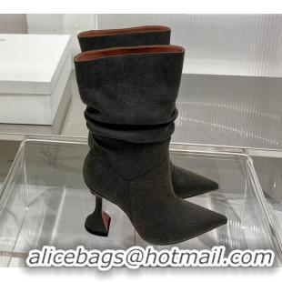 Lowest Cost Amina Muaddi Short Boot with 95MM Heel Dark Grey Denim 238313