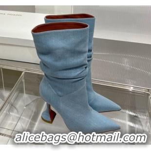 Charming Amina Muaddi Short Boot with 95MM Heel Light Blue Denim 238312