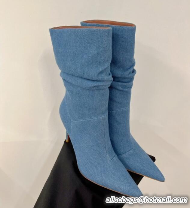 Charming Amina Muaddi Short Boot with 95MM Heel Light Blue Denim 238312