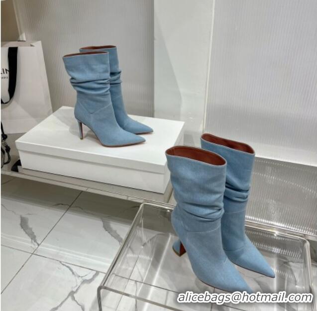 Charming Amina Muaddi Short Boot with 95MM Heel Light Blue Denim 238312