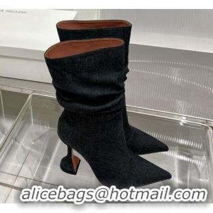 Good Quality Amina Muaddi Short Boot with 95MM Heel Black Denim 238311